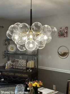 Modern Cluster Ribbed Glass Globe Bubble Chandelier