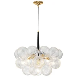 Modern Cluster Ribbed Glass Globe Bubble Chandelier