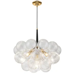 Modern Cluster Ribbed Glass Globe Bubble Chandelier