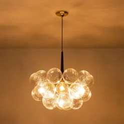 Modern Cluster Ribbed Glass Globe Bubble Chandelier