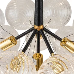 Modern Cluster Ribbed Glass Globe Bubble Chandelier