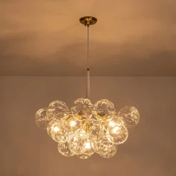 Modern Cluster Sculpture Texture Glass Globe Bubble Chandelier