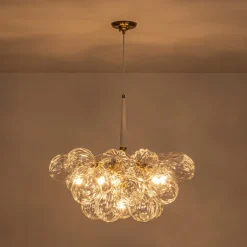 Modern Cluster Sculpture Texture Glass Globe Bubble Chandelier