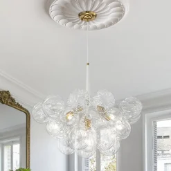 Modern Cluster Sculpture Texture Glass Globe Bubble Chandelier