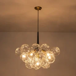 Modern Cluster Sculpture Texture Glass Globe Bubble Chandelier