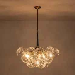 Modern Cluster Sculpture Texture Glass Globe Bubble Chandelier