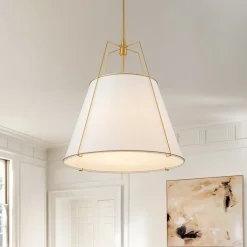 Modern Fabric Conical Drum Cage Pendant Light