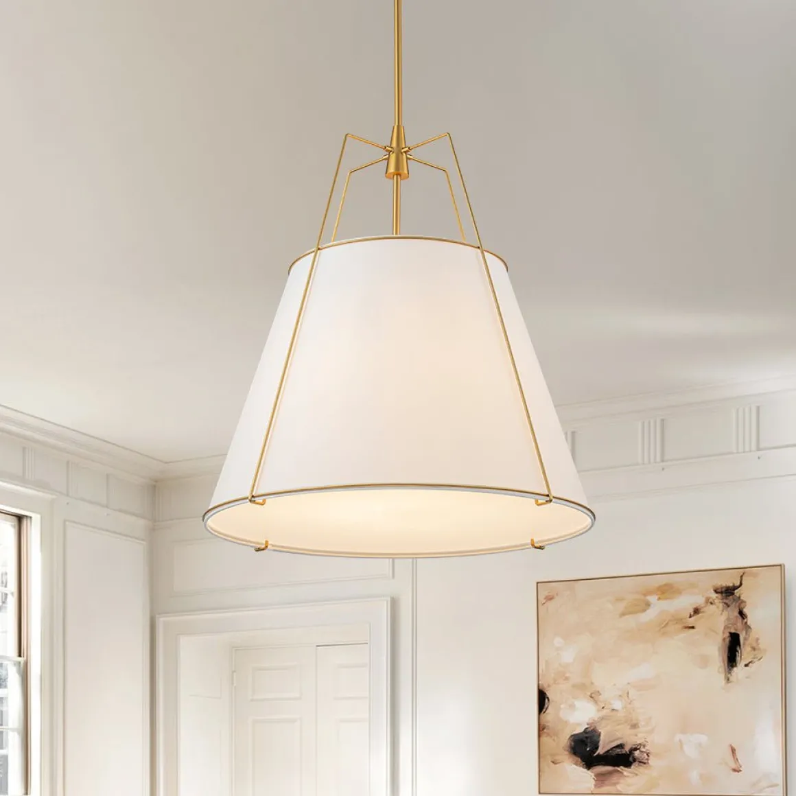 Modern Fabric Conical Drum Cage Pendant Light