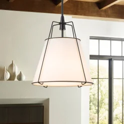 Modern Fabric Conical Drum Cage Pendant Light