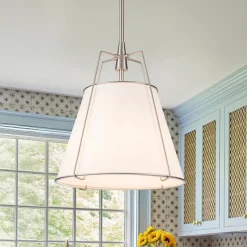 Modern Fabric Conical Drum Cage Pendant Light