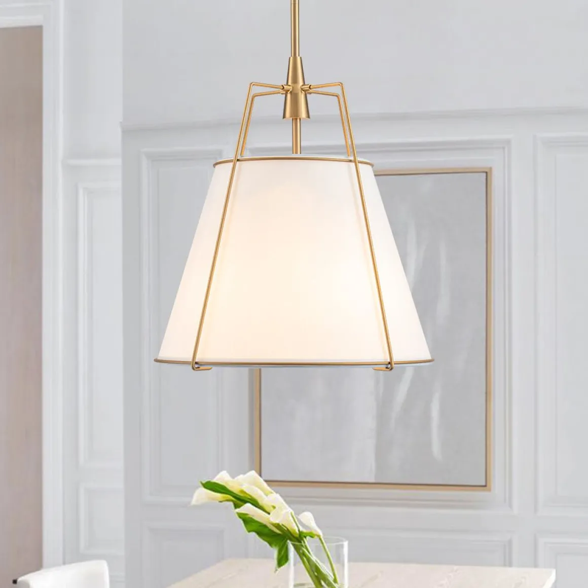 Modern Fabric Conical Drum Cage Pendant Light