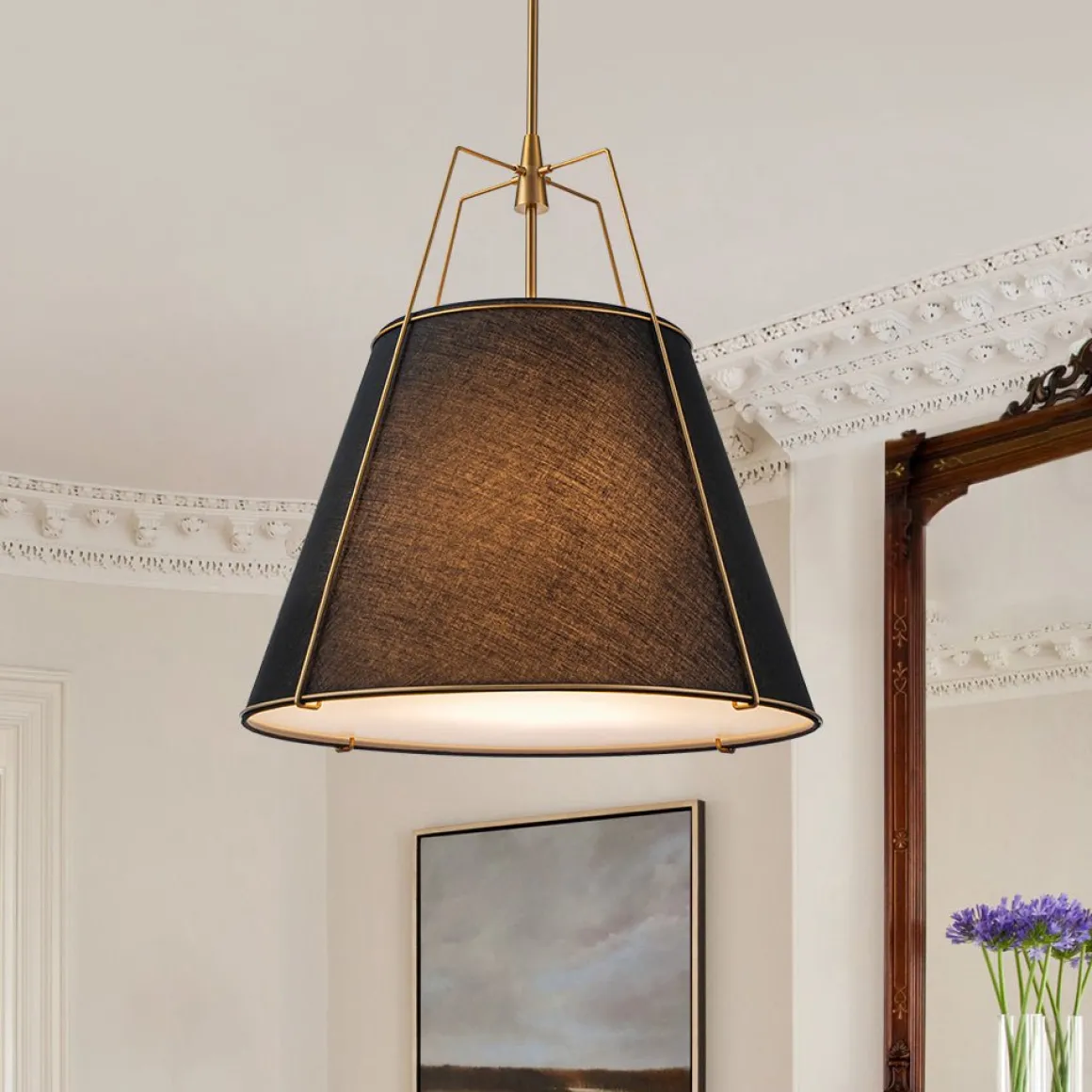 Modern Fabric Conical Drum Cage Pendant Light