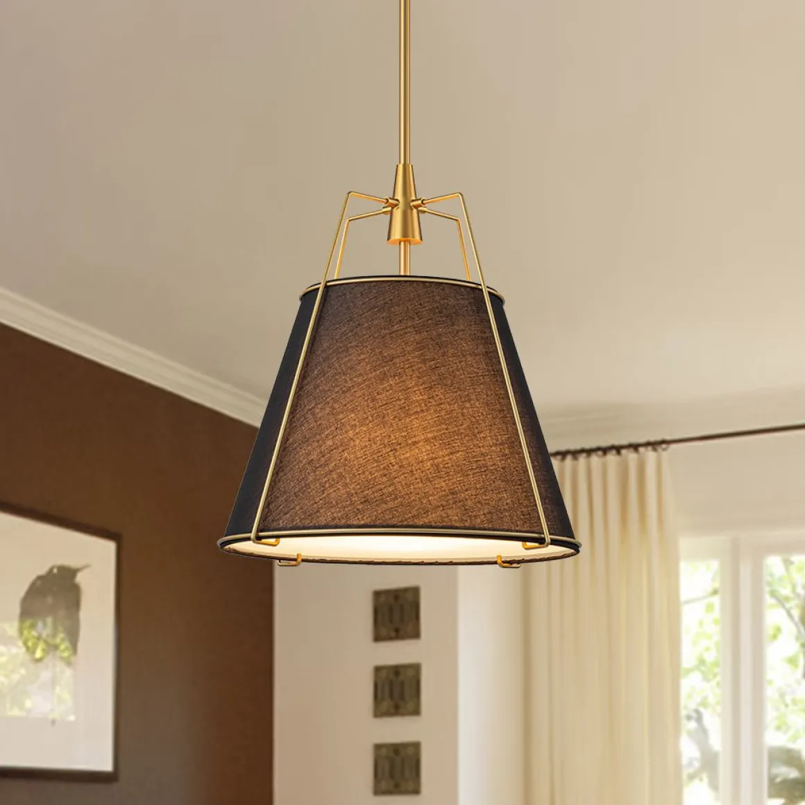 Modern Fabric Conical Drum Cage Pendant Light