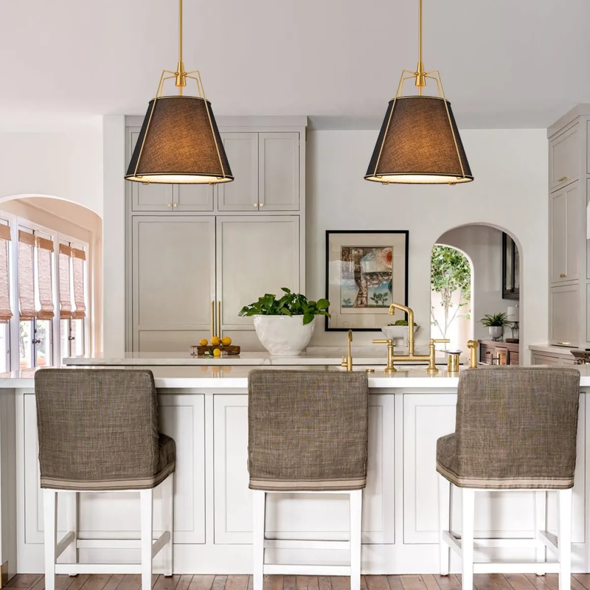 Modern Fabric Conical Drum Cage Pendant Light