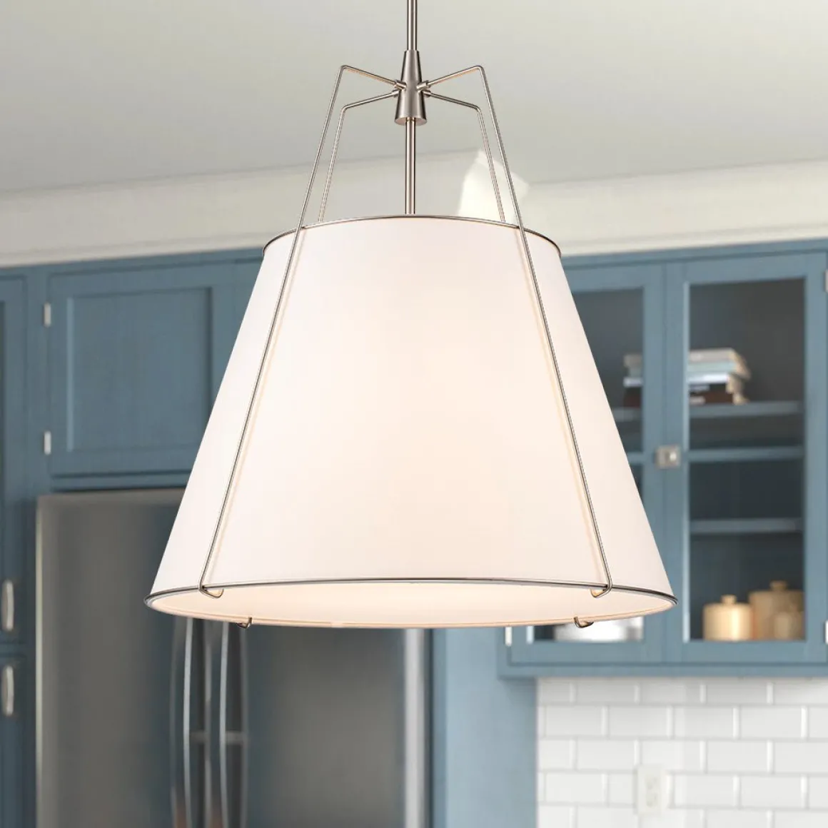Modern Fabric Conical Drum Cage Pendant Light