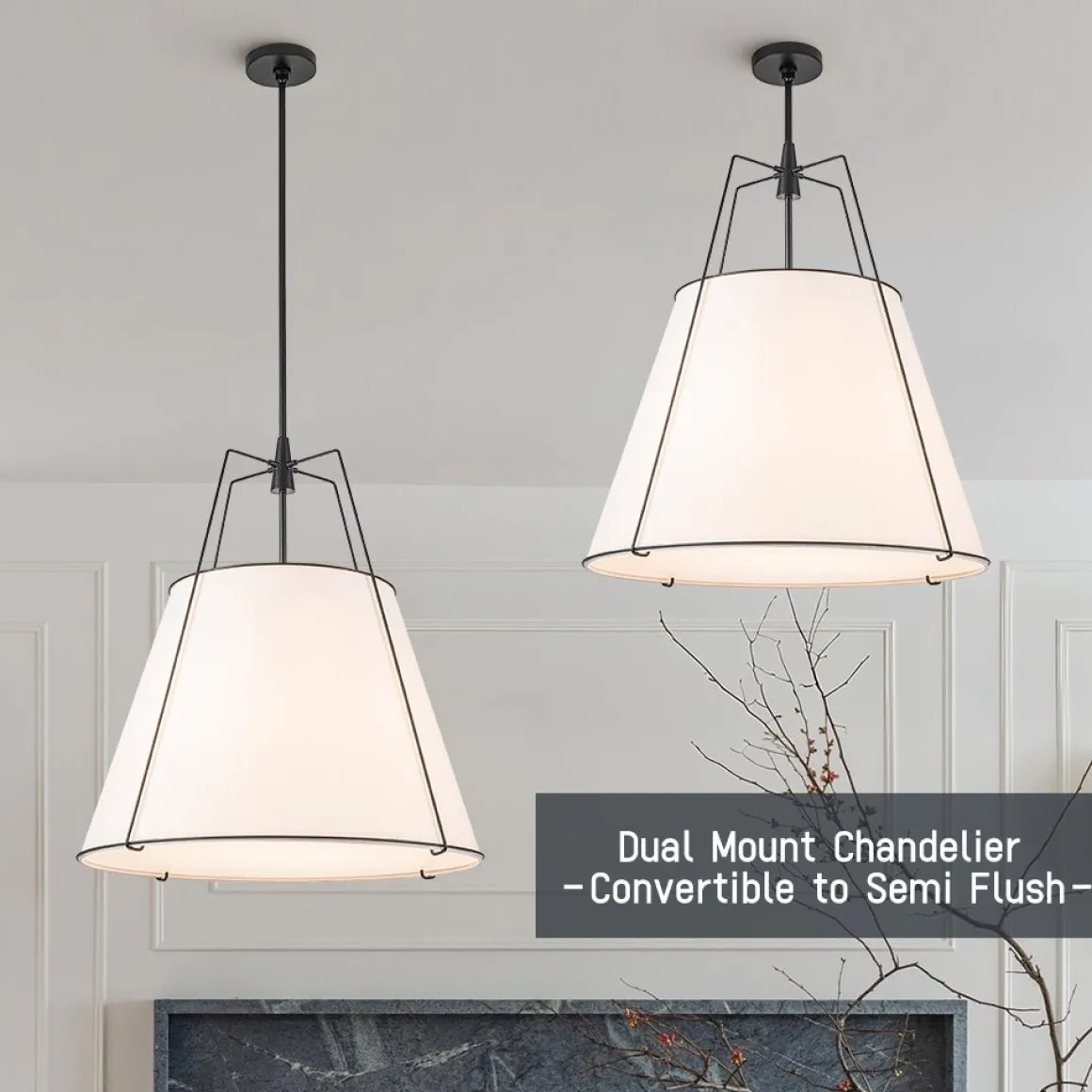 Modern Fabric Conical Drum Cage Pendant Light