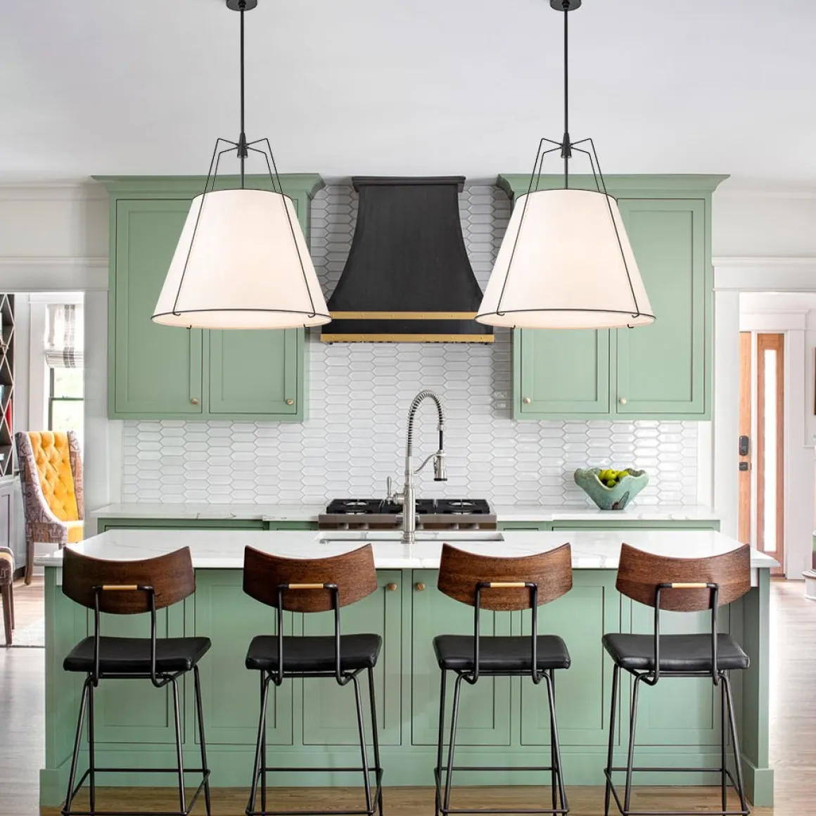 Modern Fabric Conical Drum Cage Pendant Light