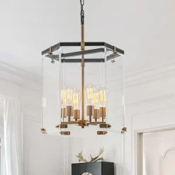 Modern Farmhouse Clear Glass Large Lantern Pendant Light