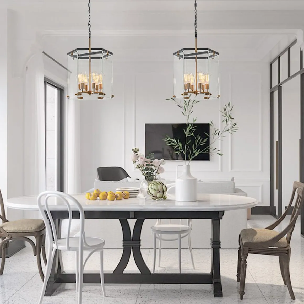 Modern Farmhouse Clear Glass Large Lantern Pendant Light