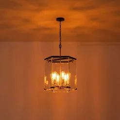 Modern Farmhouse Clear Glass Large Lantern Pendant Light