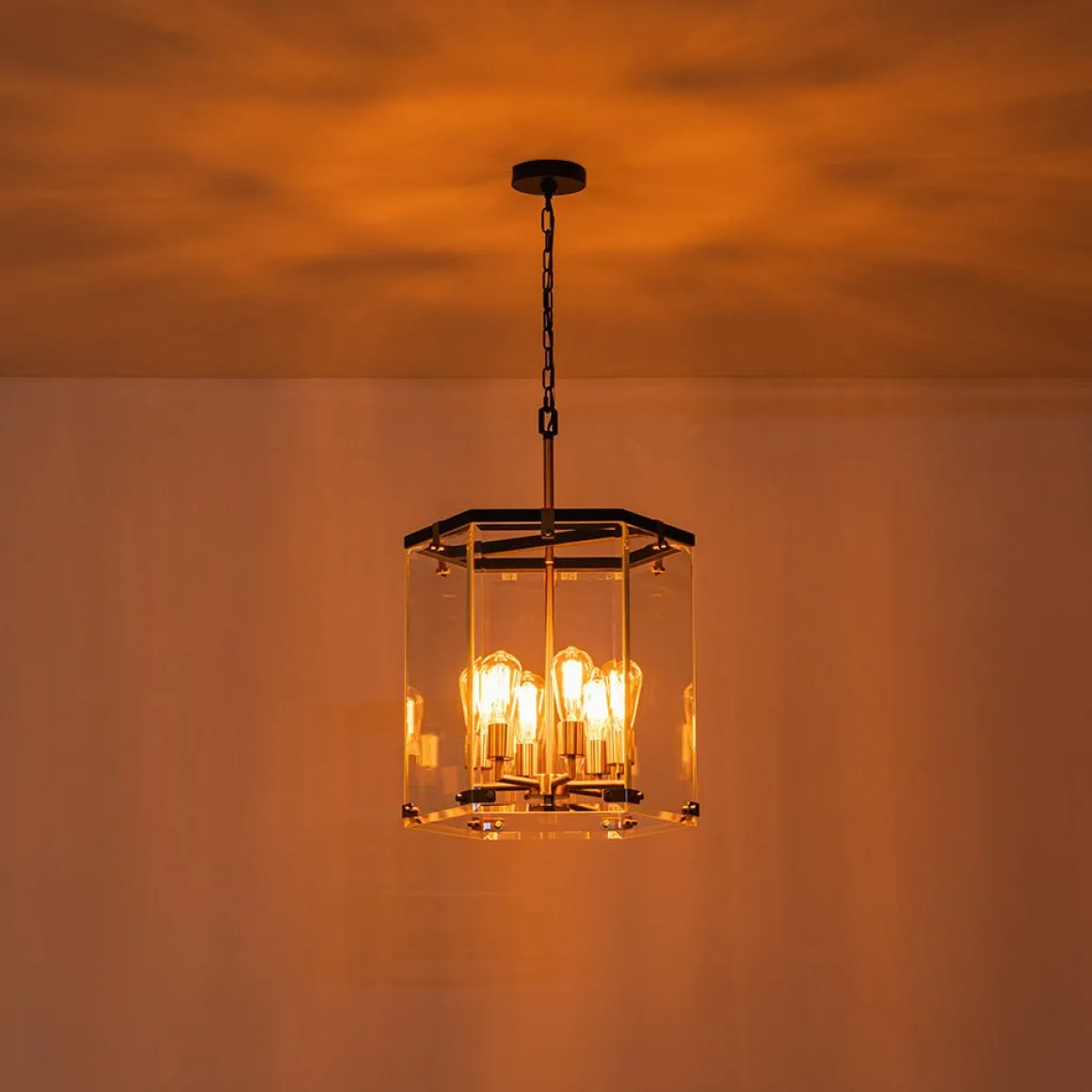 Modern Farmhouse Clear Glass Large Lantern Pendant Light