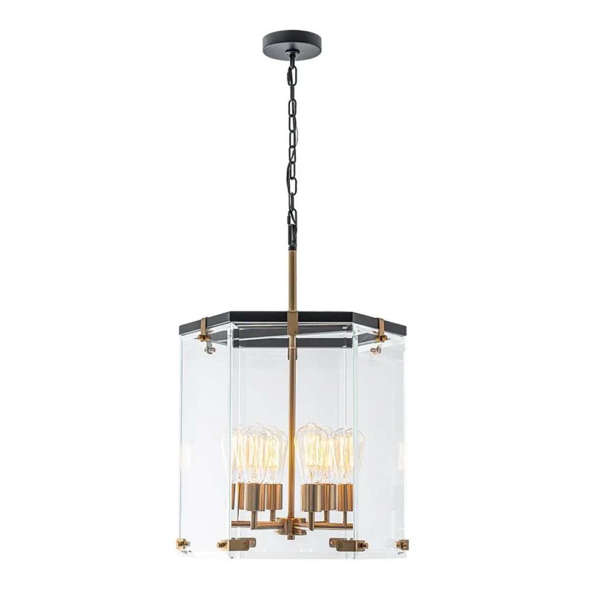 Modern Farmhouse Clear Glass Large Lantern Pendant Light