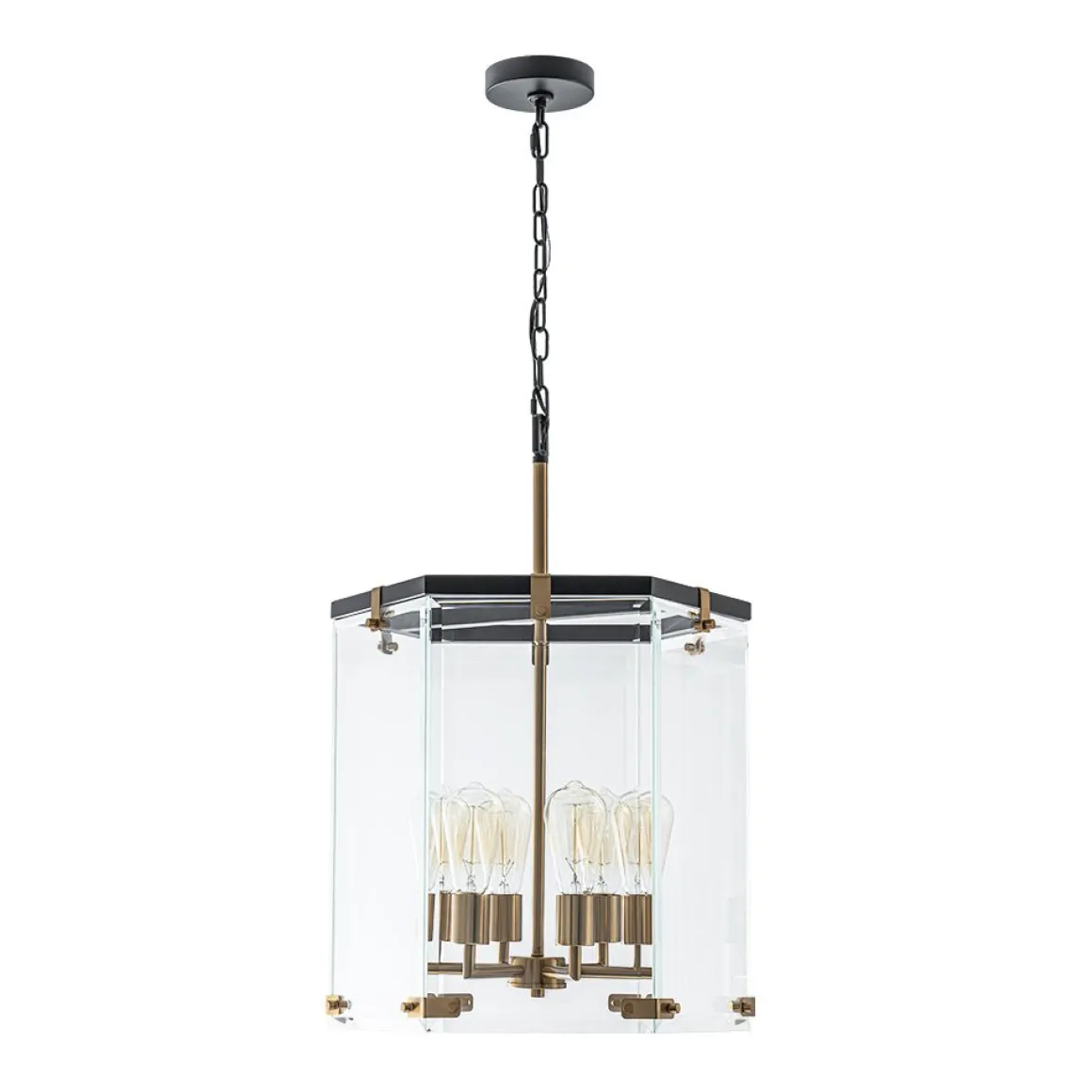 Modern Farmhouse Clear Glass Large Lantern Pendant Light
