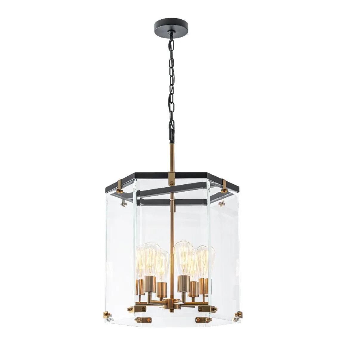 Modern Farmhouse Clear Glass Large Lantern Pendant Light