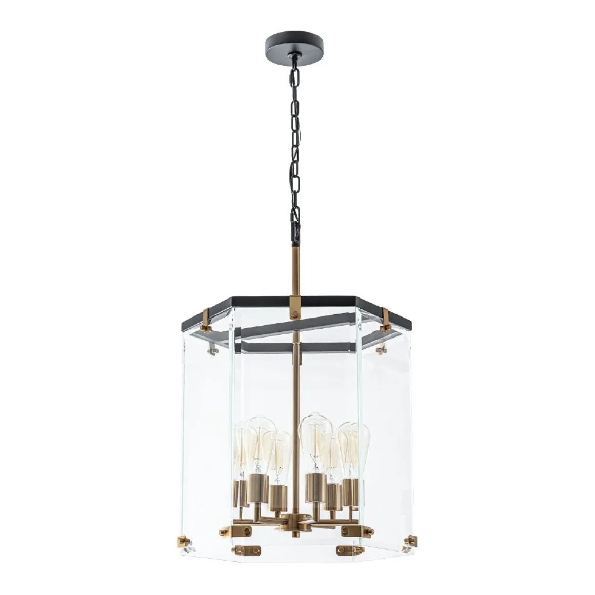 Modern Farmhouse Clear Glass Large Lantern Pendant Light