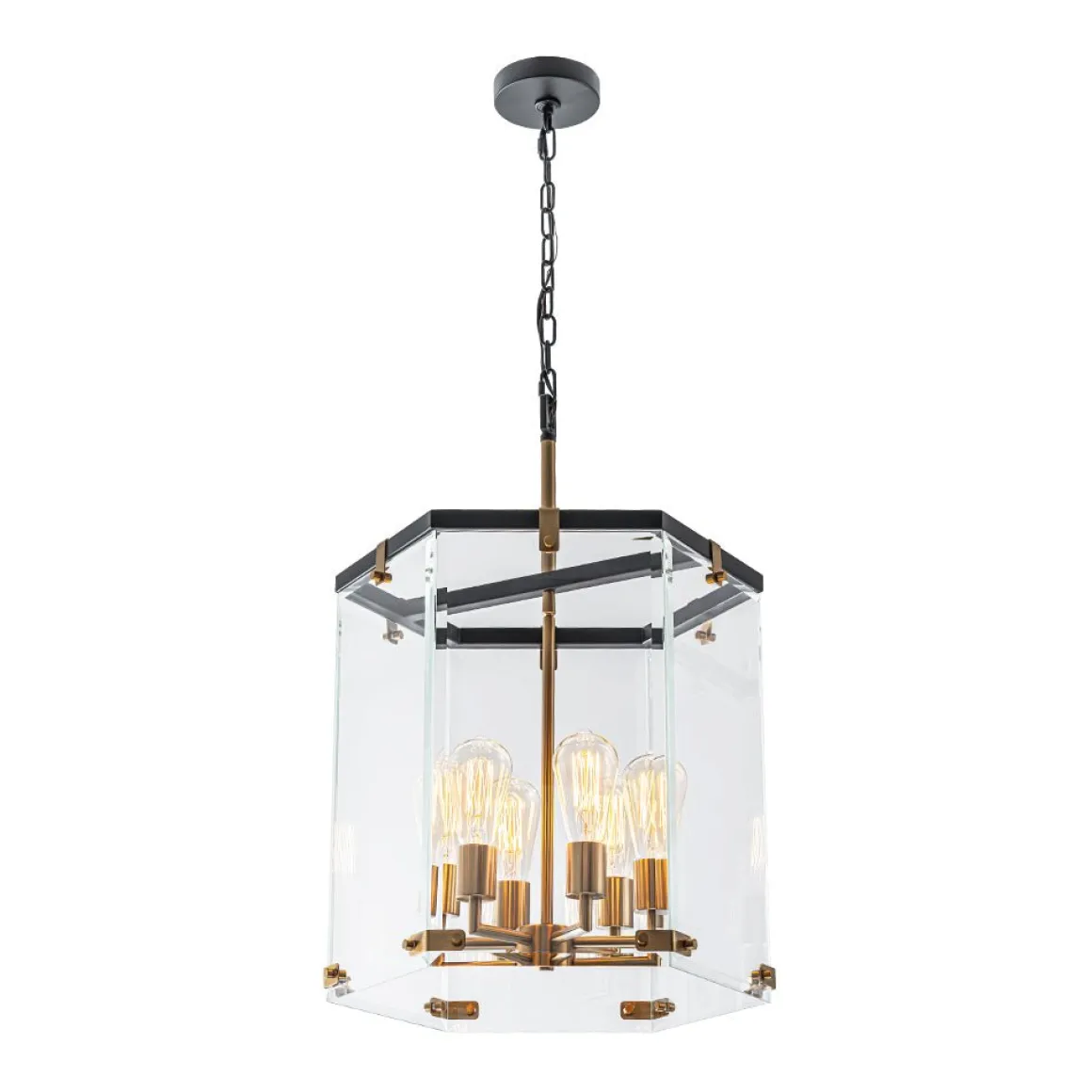 Modern Farmhouse Clear Glass Large Lantern Pendant Light