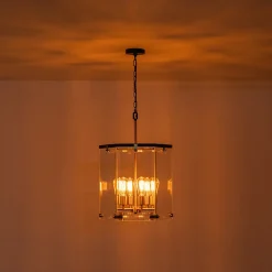 Modern Farmhouse Clear Glass Large Lantern Pendant Light
