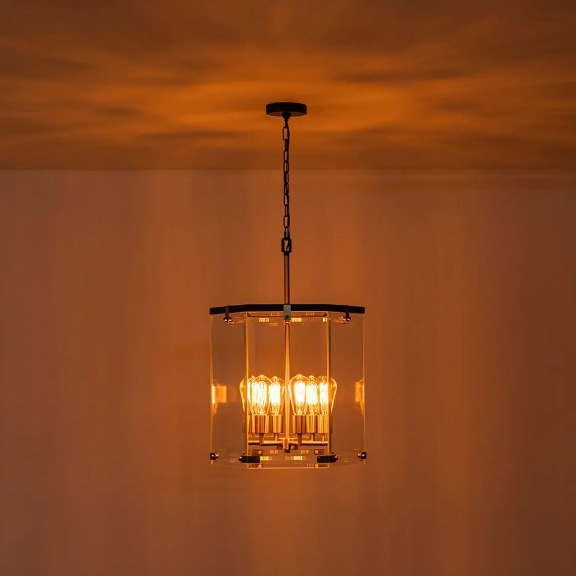 Modern Farmhouse Clear Glass Large Lantern Pendant Light