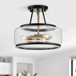 Modern Farmhouse Drum Glass Semi Flush Mount