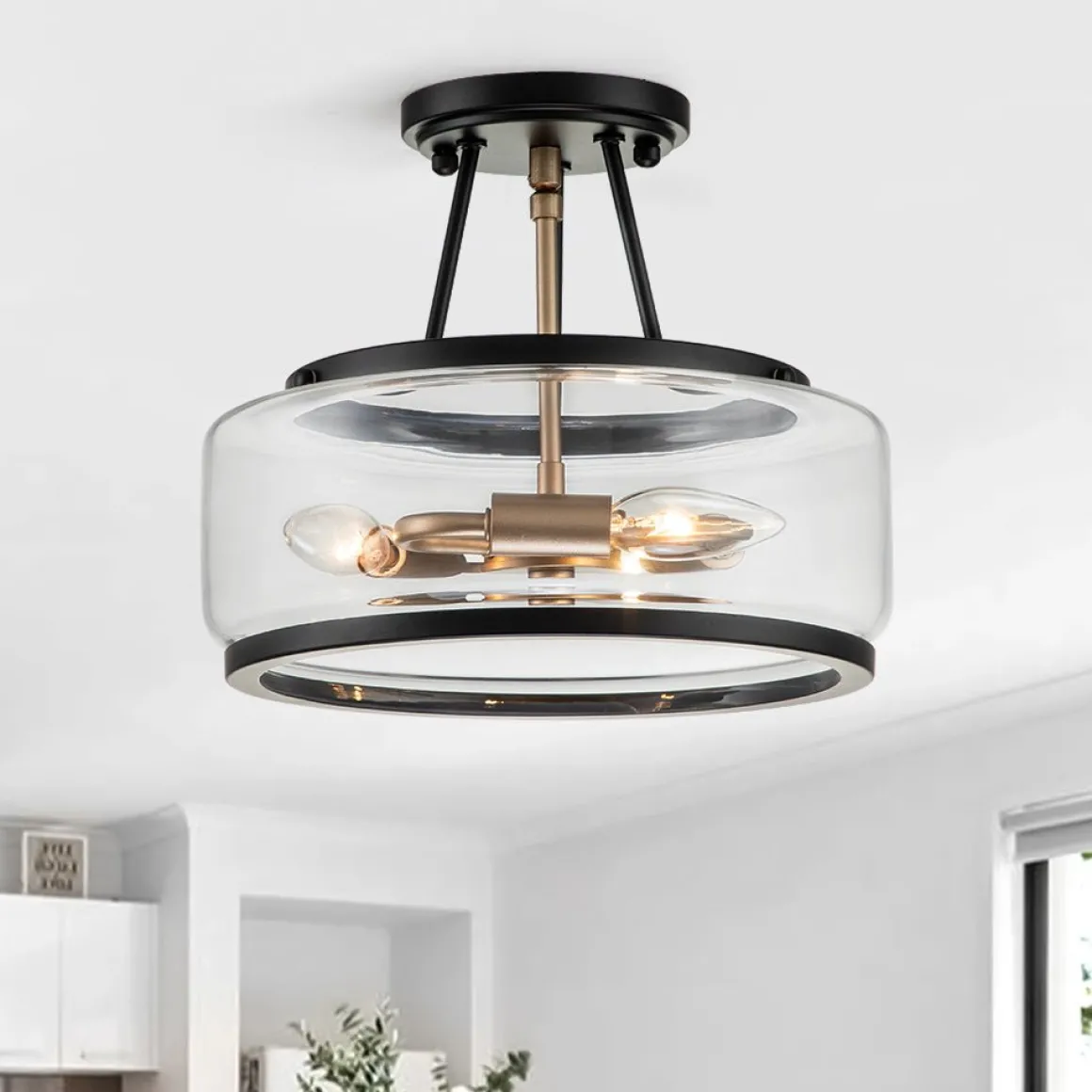 Modern Farmhouse Drum Glass Semi Flush Mount