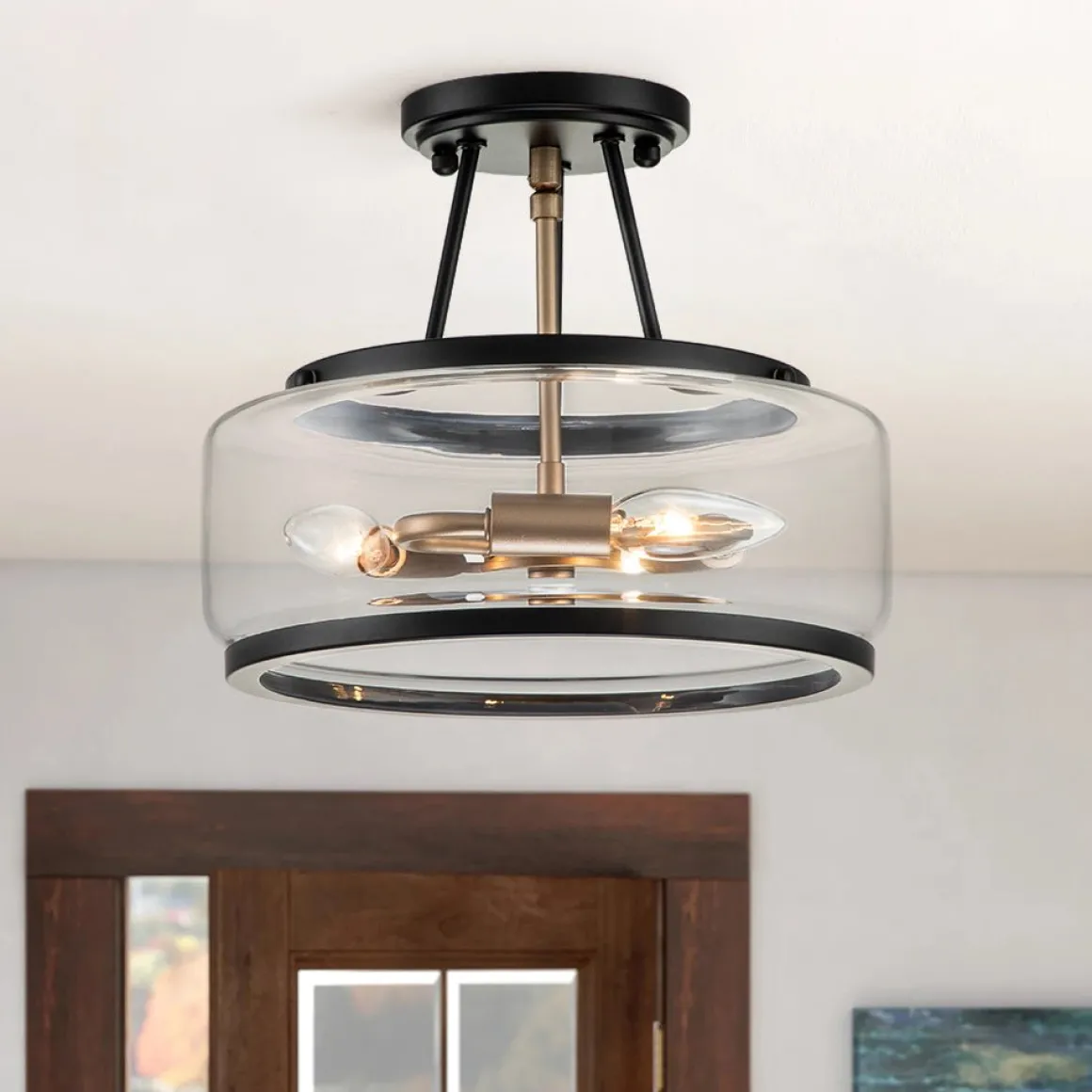 Modern Farmhouse Drum Glass Semi Flush Mount