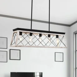 Modern Farmhouse 5-light Kitchen Island Faux Wood Linear Chandelier Pendant