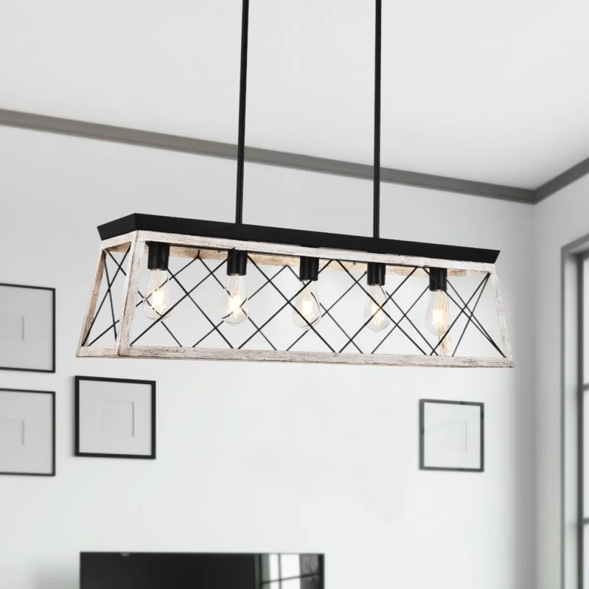 Modern Farmhouse 5-light Kitchen Island Faux Wood Linear Chandelier Pendant