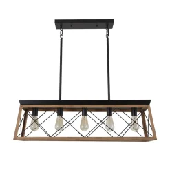 Modern Farmhouse 5-light Kitchen Island Faux Wood Linear Chandelier Pendant