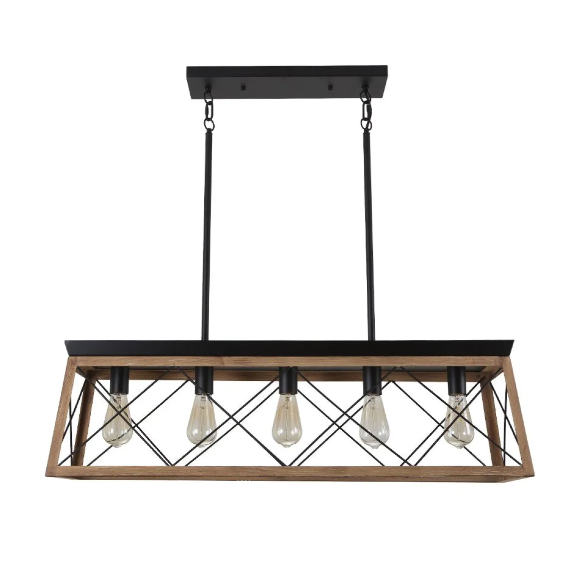 Modern Farmhouse 5-light Kitchen Island Faux Wood Linear Chandelier Pendant