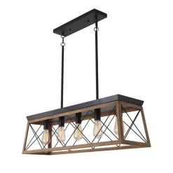 Modern Farmhouse 5-light Kitchen Island Faux Wood Linear Chandelier Pendant