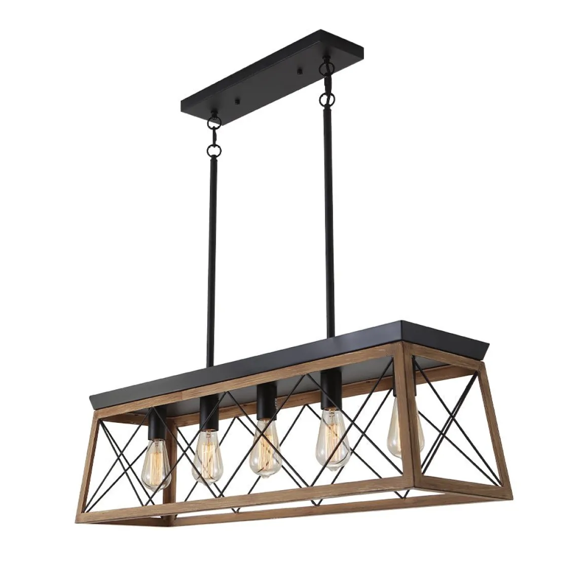 Modern Farmhouse 5-light Kitchen Island Faux Wood Linear Chandelier Pendant