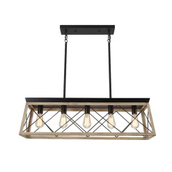 Modern Farmhouse 5-light Kitchen Island Faux Wood Linear Chandelier Pendant