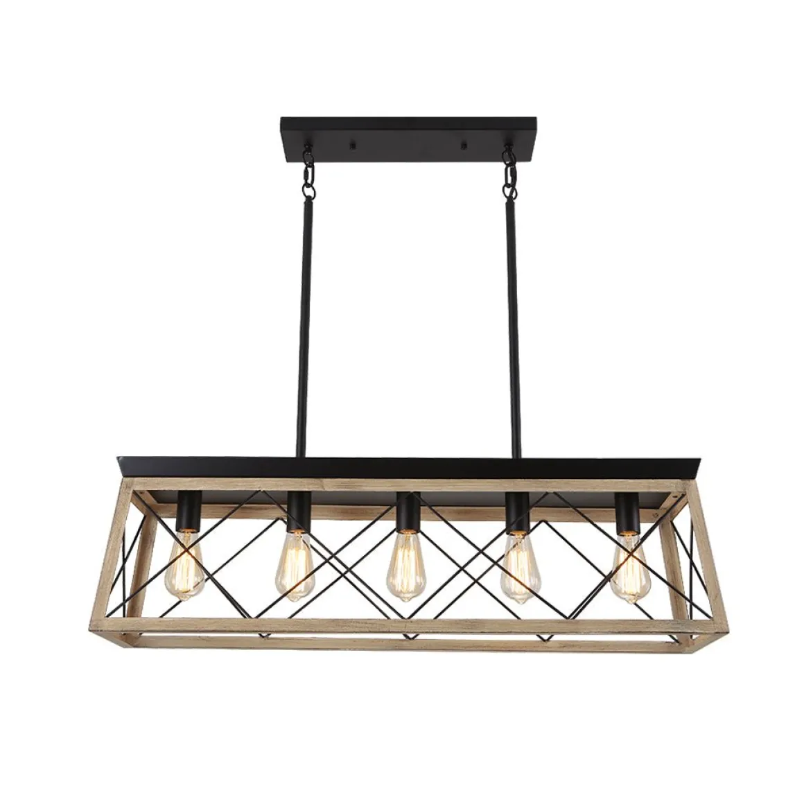 Modern Farmhouse 5-light Kitchen Island Faux Wood Linear Chandelier Pendant