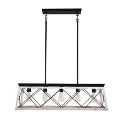 Modern Farmhouse 5-light Kitchen Island Faux Wood Linear Chandelier Pendant