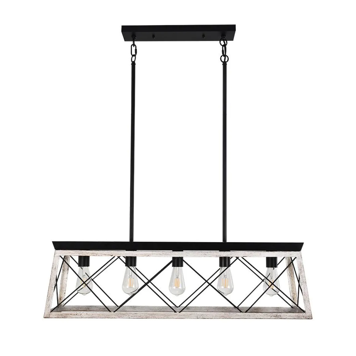 Modern Farmhouse 5-light Kitchen Island Faux Wood Linear Chandelier Pendant