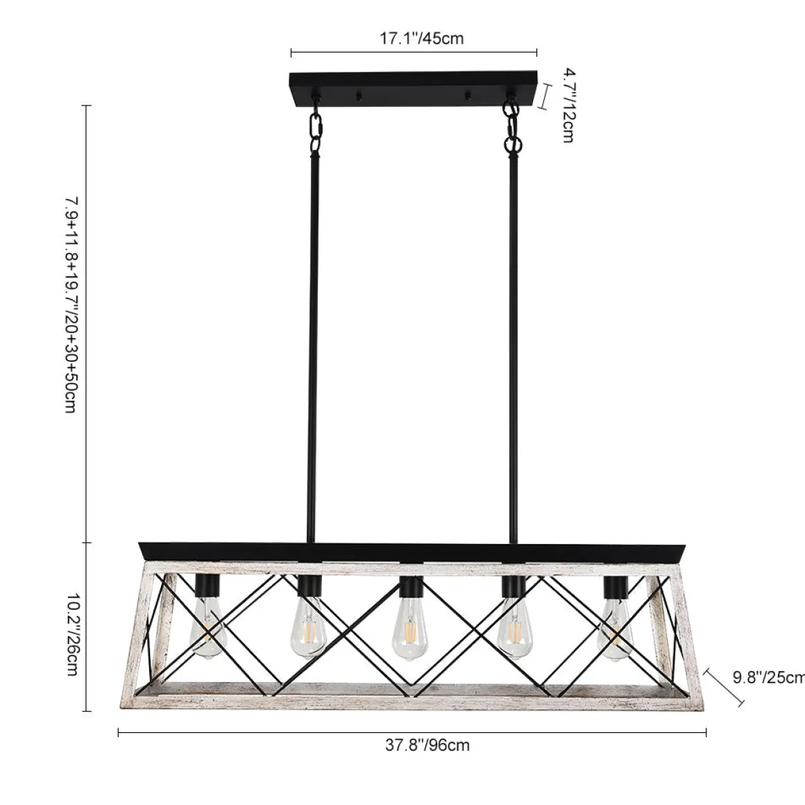 Modern Farmhouse 5-light Kitchen Island Faux Wood Linear Chandelier Pendant