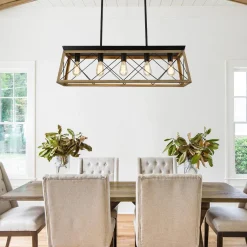 Modern Farmhouse 5-light Kitchen Island Faux Wood Linear Chandelier Pendant