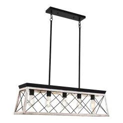 Modern Farmhouse 5-light Kitchen Island Faux Wood Linear Chandelier Pendant