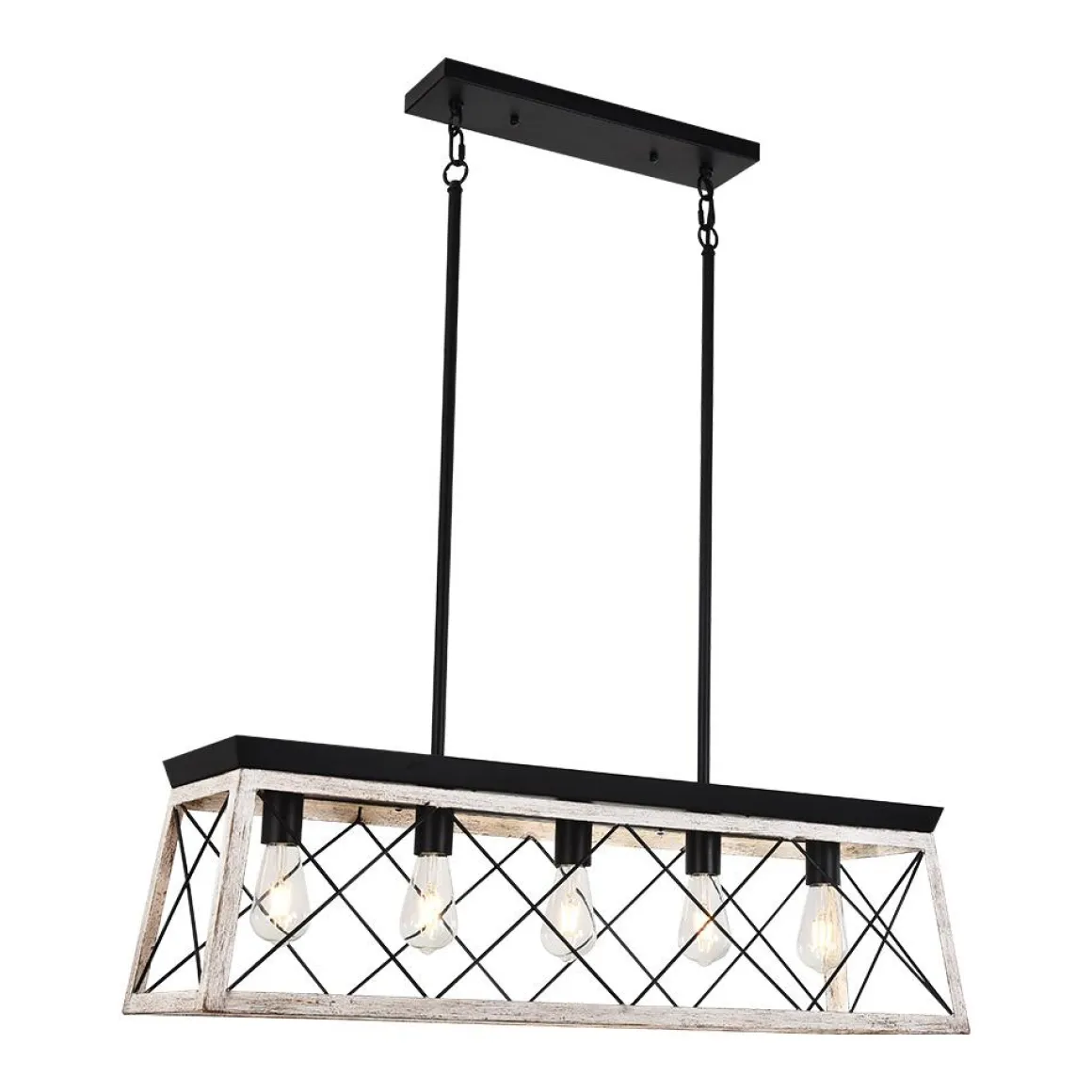 Modern Farmhouse 5-light Kitchen Island Faux Wood Linear Chandelier Pendant