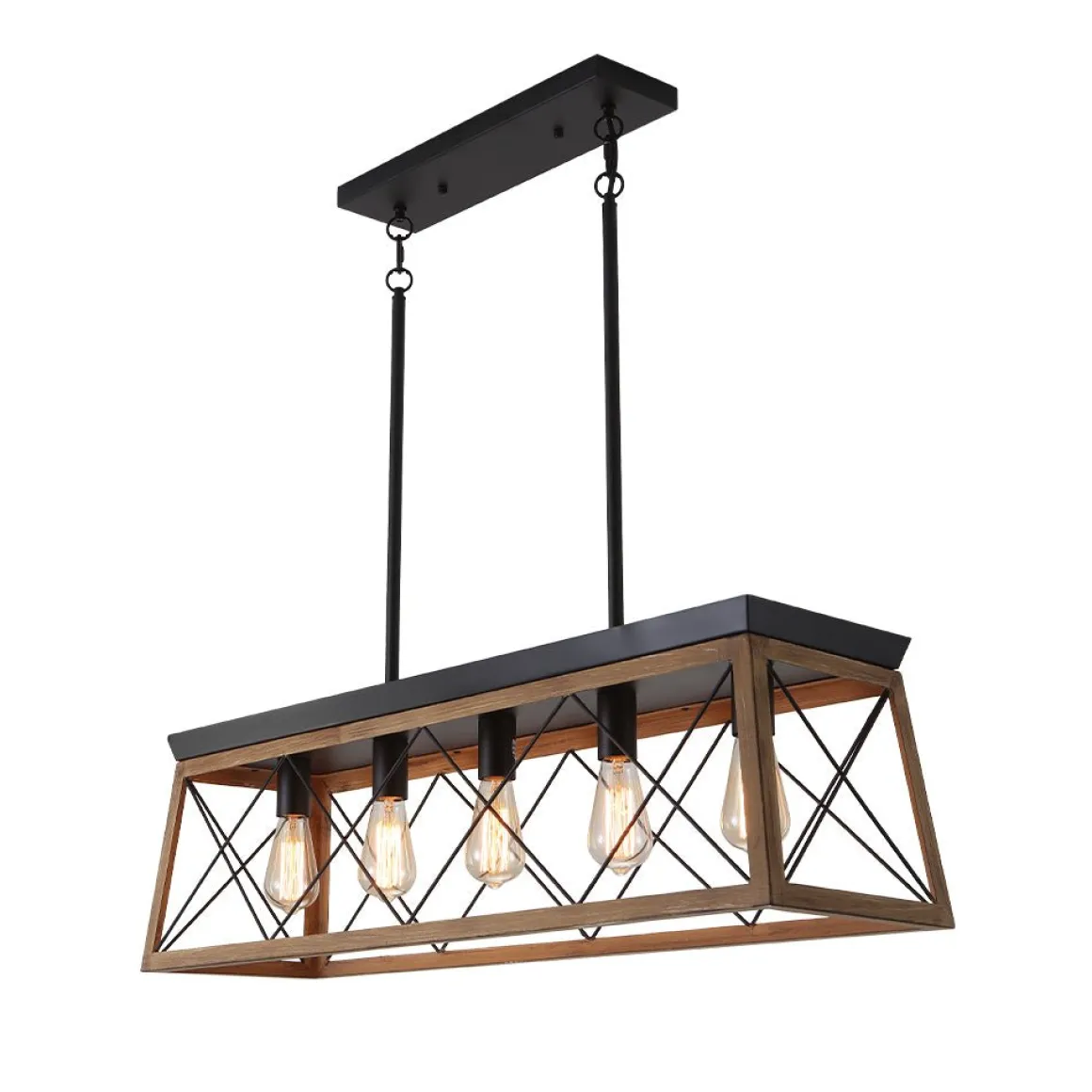 Modern Farmhouse 5-light Kitchen Island Faux Wood Linear Chandelier Pendant